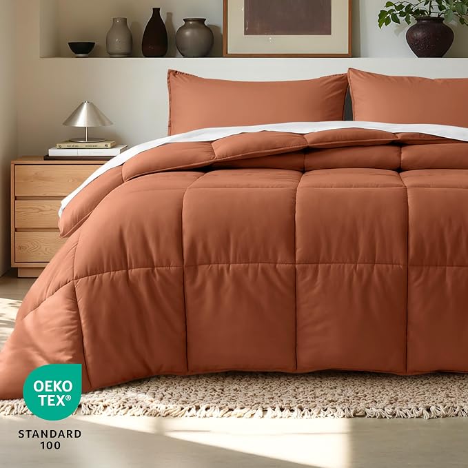 Bare Home Comforter Set - Oversized King Size - Ultra-Soft - Goose Down Alternative - Premium 1800 Series - All Season Warmth (Oversized King, Terracotta)