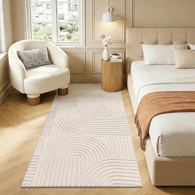 Pauwer 3x6 Area Rugs for Living Room, Modern Non Slip Washable Rug, Beige | Arch Pattern, Soft Fluffy, Neutral, Boho Accent, Solid Color Floor Carpet, For Kids Room Dining Room Nursery Entryway