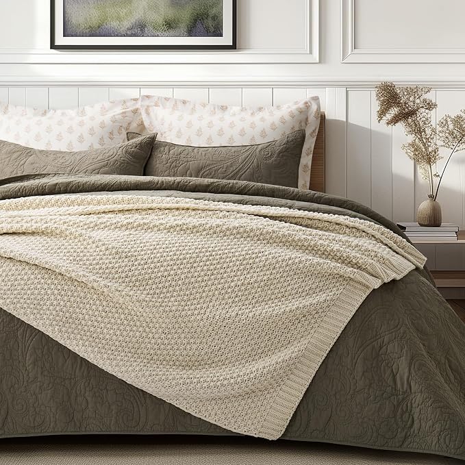 EVERGRACEHOME Chunky Chenille Knit Throw Blanket, 60 x 80, Beige | Sculpted Moss Stitch, Chic Modern Farmhouse, All-Season Warmth, OEKO-TEX® Certified, Elegant Blanket for Couch, Bed, Sofa