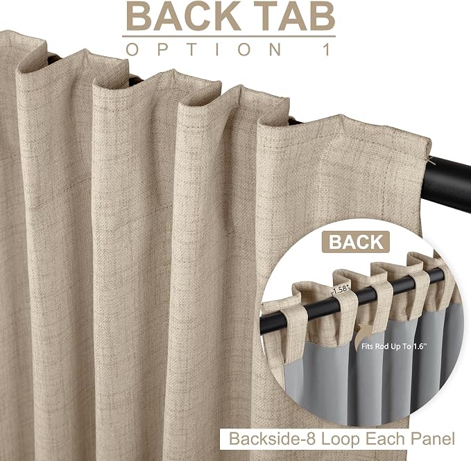 Linen Textured Total Blackout Curtains for Bedroom 108 Inches Long, Oatmeal | 100% Blackout Shield, Back Tab/Rod Pocket Living Room Drapes, Thermal Insulated Blackout Curtains 2 Panels Set, 50"W x 108"L