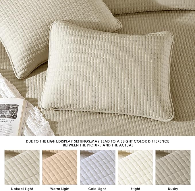 Queen Quilt- Lightweight Bedspreads Beige Queen Size Quilt Bedding Set | Soft Coverlet with 2 Pillow Shams for All Seasons, Suitable for Bed, Couch, 3 Pieces, 90"x94"