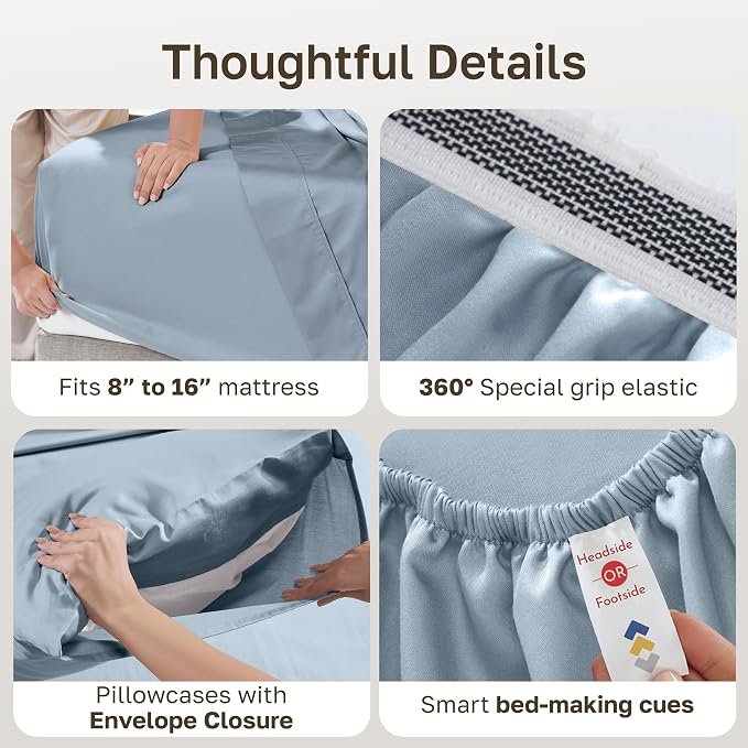 California Design Den 100% Egyptian Cotton King Size Deep Pocket Sheets Set | Backed by Good Housekeeping Seal, Light & Airy Soft Sateen, 16" Deep Pocket, All-Around Elastic, 4pc Set - Steel Blue