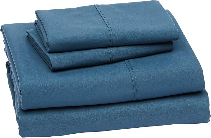 Amazon Basics Lightweight Super Soft Easy Care Wrinkle Resistant Microfiber 4-Piece Bed Sheet Set with 14-Inch Deep Pockets, Full, Dark Teal, Solid