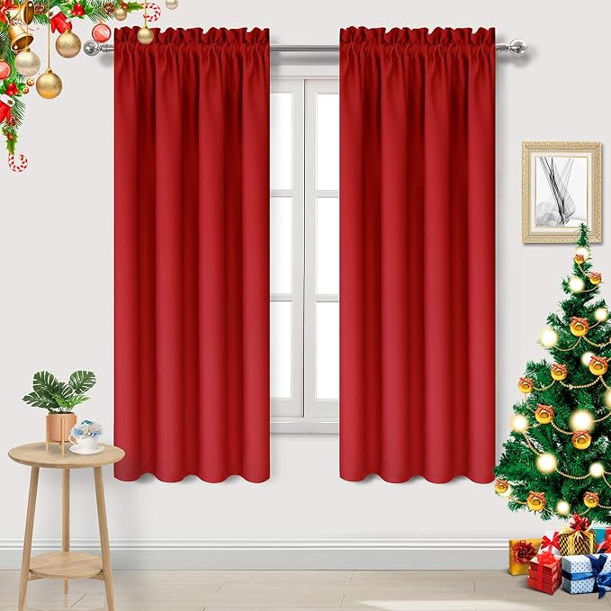 DWCN Blackout Curtains for Bedroom Living Room 38 x 72 Inch Long Red | 2 Panels Set, Room Darkening, Thermal Insulated, Light Blocking, Rod Pocket Drapes, Noise Reducing Window Treatments