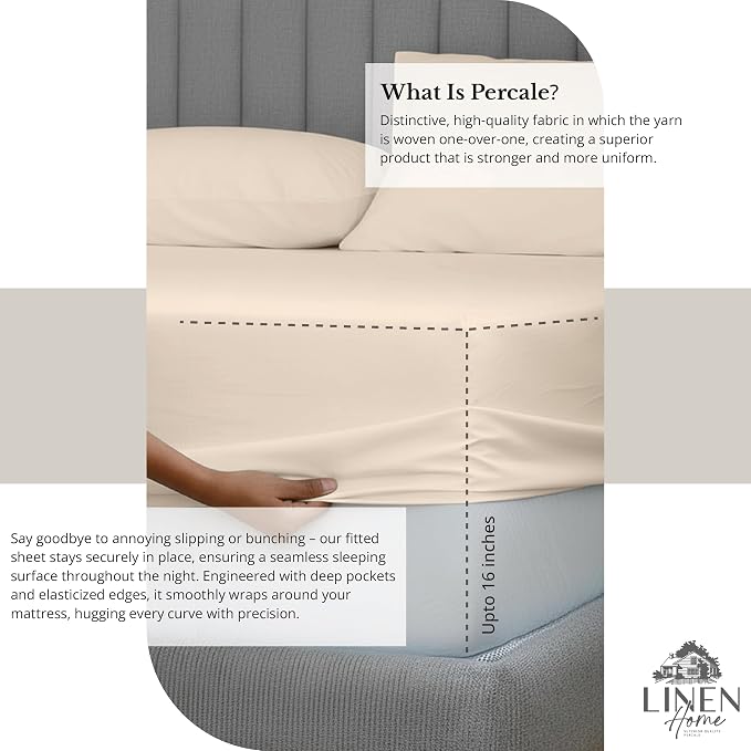 Linen Home 2-Pack Full Sheet Set, 100% Cotton Percale Bedding, 8-Piece Value Bundle, Deep Pocket Cooling Bed Sheets for Hot Sleepers, Breathable & Crisp Hotel Quality, Long-Staple Cotton, Ivory