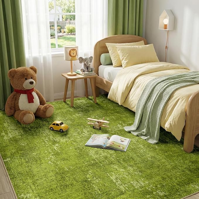 RELEANY Washable 8'x10' Abstract Area Rug for Living Room Grass Green | Carpet for Bedroom, Kitchen, Office, Hallway and Entryway, Printed Pattern, Non‑Slip, Soft, Stain‑Resistant, Easy to Clean