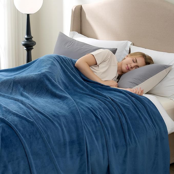 Hansleep King Mineral Blue Fleece Blanket, Soft Flannel Bed Blanket | Fuzzy Cozy Blanket 90x108 Inches, Multi-use for Bed, Sofa, Couch, Travel, Camping, All Season Warm Lightweight Cover