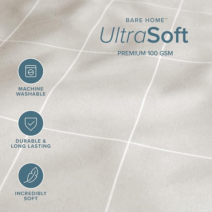Bare Home Duvet Cover Set (Twin/Twin XL, Grid - Stone/White) | 1800 Ultra-Soft, Lightweight, Cooling, Breathable, Premium, All-Season