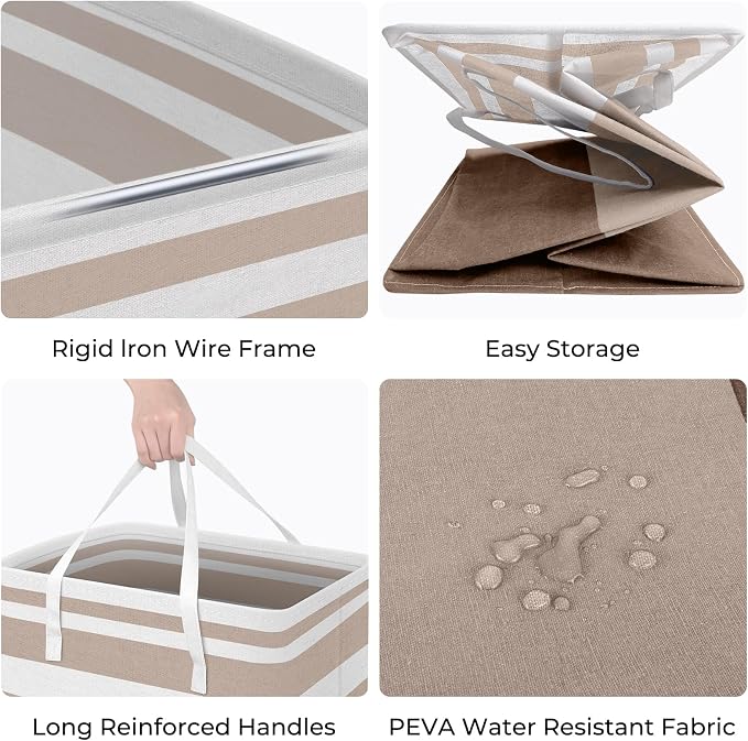 HomeHacks 2 Pack Large Laundry Baskets, Laundry Hampers Bags (Khaki 75Lx2) | Waterproof, Freestanding, Collapsible Clothes Hamper with Reinforced Handles in Laundry Room, Dorm, Bathroom, Bedroom