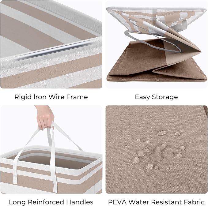 HomeHacks 2 Pack Large Laundry Baskets, Laundry Hampers Bags (Khaki 88Lx2) | Waterproof, Freestanding, Collapsible Clothes Hamper with Reinforced Handles in Laundry Room, Dorm, Bathroom, Bedroom