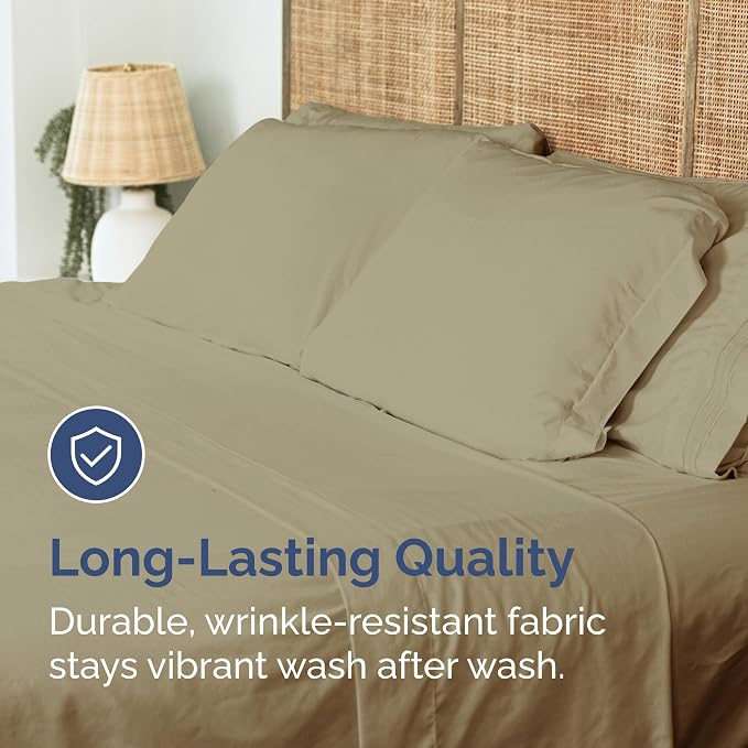 Queen Flat Sheet - Single Top Flat Sheet Only - Soft & Cooling - Khaki | Hotel Luxury Top Flat Sheet Only, Ultra-Soft, Breathable & Cooling, Fade & Wrinkle Free, Easy-Care, Stain & Shrink Resistant