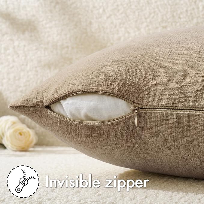 MIULEE Light Brown Chenille Couch Throw Pillow Covers, 18x18 | Set of 2, Modern Farmhouse Rustic Style, Decorative Pillowcases for Sofa Living Room Bed, Home Decor