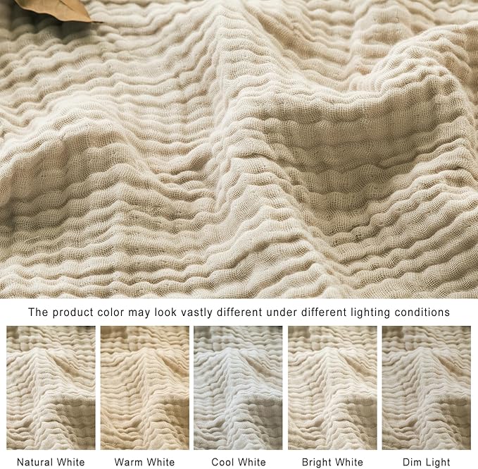 EMME Muslin Blankets for Adults Throw Blanket for Couch Breathable Gauze Soft Lightweight Airy Beige Twin XL 66" x 90"