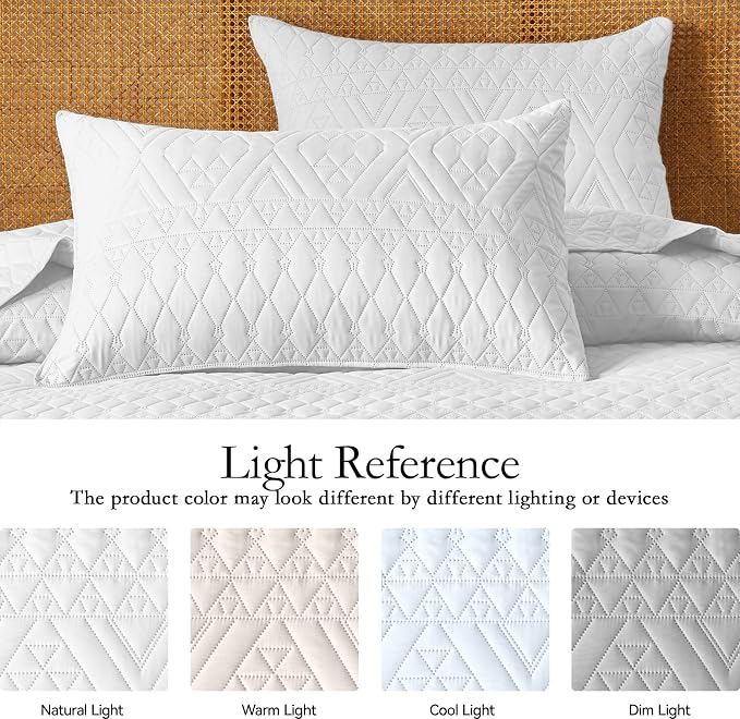 akkialla Twin Size Quilt Bedding Set,White Lightweight Microfiber Soft Bedspreads,Modern Style Geoetric Pattern Coverlet Set for All Seasons,2 Piece(1 Quilt,1Pillow Sham)