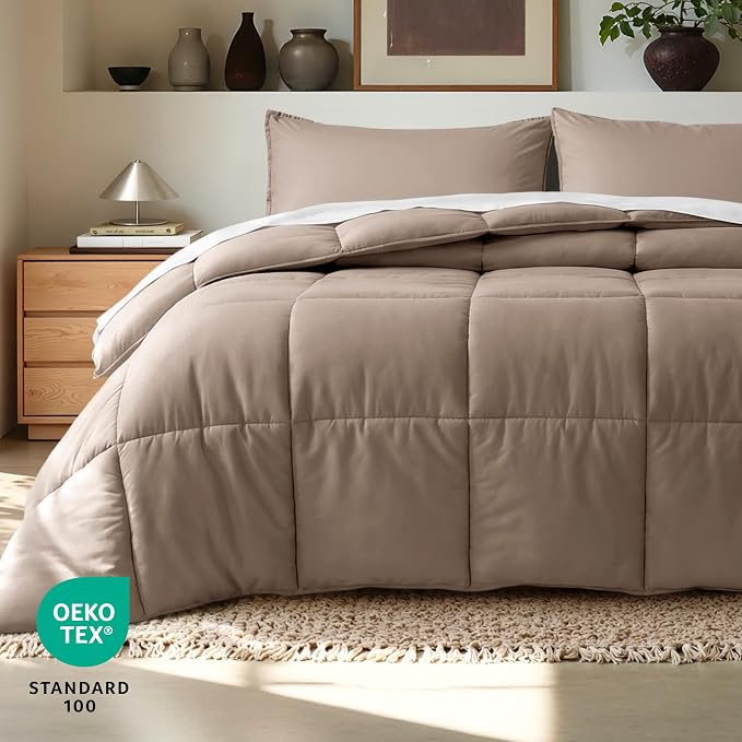 Bare Home Comforter Set - 1800 Ultra Soft (Oversized King, Taupe) | All-Season, Breathable, Hypoallergenic, Premium 1800, Warm, Cozy