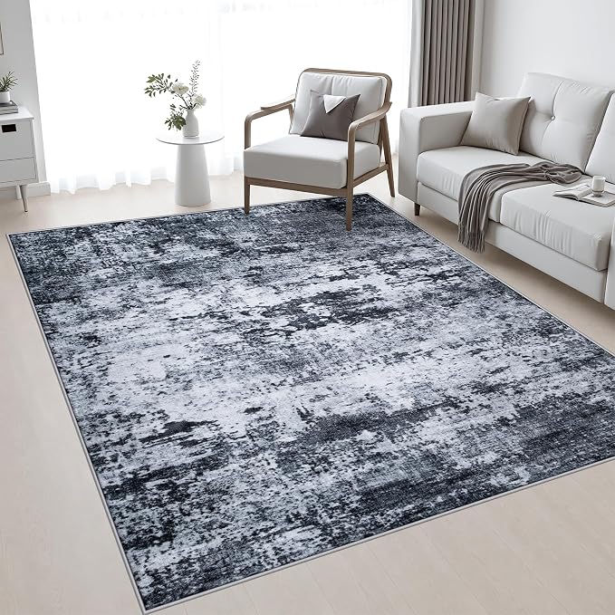 Area Rug Living Room: 4x6 Modern Washable Indoor Carpet Black | For Bedroom Dining Room Farmhouse Nursery Hallway Office,Modern Abstract,Machine washable,Non-Slip,Stain Resistant,Indoor