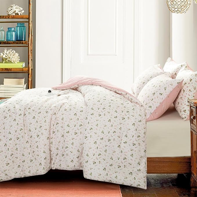Floral Comforter Set Full Soft Bedding Comforter Set 3 Pieces Garden Style Pink Flower Print Botanical Flowers Comforter Set for All Seasons 1 Comforter and 2 Pillowcases (Floral, Full)