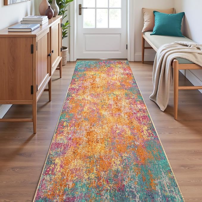 RELEANY Washable Runner 2'x6' Abstract Area Rug for Hallway Starlight | Carpet for Kitchen, Entryway, Bathroom, Living Room, Bedroom, Printed Pattern, Non‑Slip, Soft, Stain‑Resistant, Easy to Clean