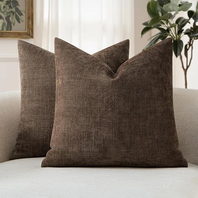 MIULEE 26x26 Inch Euro Textured Chenille Pillow Covers Chocolate Brown | Pack of 2 Decorative Soft Throw Pillows,Solid Textured Cushion Covers,Modern Home Decor for Bed Couch Sofa Bedroom Livingroom