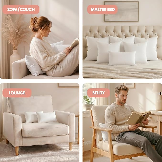 Utopia Bedding 12x20 Pillow Inserts, Set of 2, White – Indoor Decorative Throw Pillows for Bed, Sofa & Couch – Soft, Supportive & Fluffy Cushion Inserts (Pack of 3)
