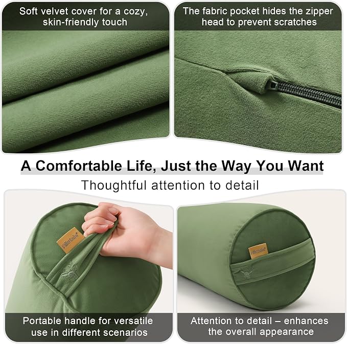 Body Pillow for Adults,Long Round Pillow,Big Cylindrical Pillow,Large Full Bolster Pillows for Side Sleepers (Olive Green, 59"*7.87")