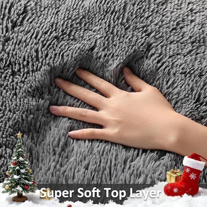 Ophanie Runner Rug for Hallway, 3x8 Washable Non-Slip Fluffy Soft Bedside Rugs, Bedroom Living Room Shaggy Carpet for Kids Girls Boys Dorm Nursery Decor Aesthetic, Grey with Over 99 pcs Pile fibers