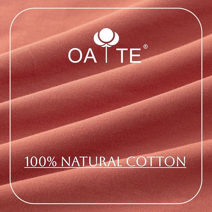 OAITE Duvet Cover Set 100% Washed Cotton Solid 3pcs | Soft,Durable,Long-staple Cotton,Hidden Zipper with 8 Interior Corner Ties,2 Pillowcases,68"X90"
