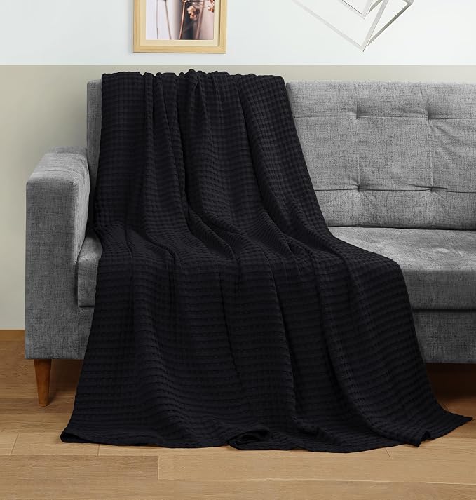 Utopia Bedding 100% Cotton Waffle Blanket Queen Size Black, 90x90 Inch | Lightweight Breathable Cozy Summer Bed Blanket Home Decor Gift for Women and Men