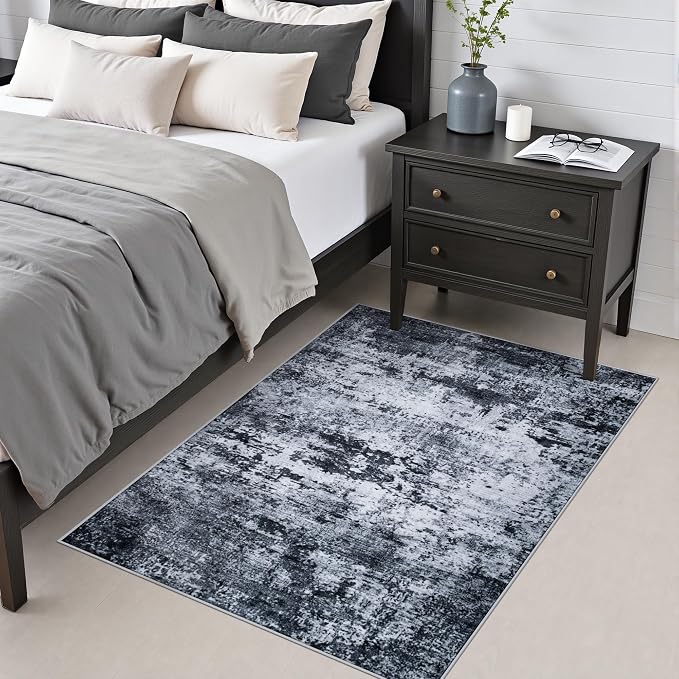 Area Rug Living Room: 3x5 Modern Washable Indoor Carpet Black | For Hallway, Bedroom, Kitchen, Laundry, Bathroom,Door Mat,Modern Abstract,Machine washable,Non-Slip,Stain Resistant,Indoor