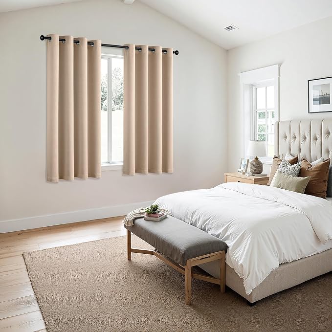 MIULEE Blackout Curtains for Bedroom 2 Panels 55 x 68 Inch Long Beige | Thermal Insulated, Living Room Darkening Grommet Drapes, Noise Reducing, Light Blocking Window Treatments