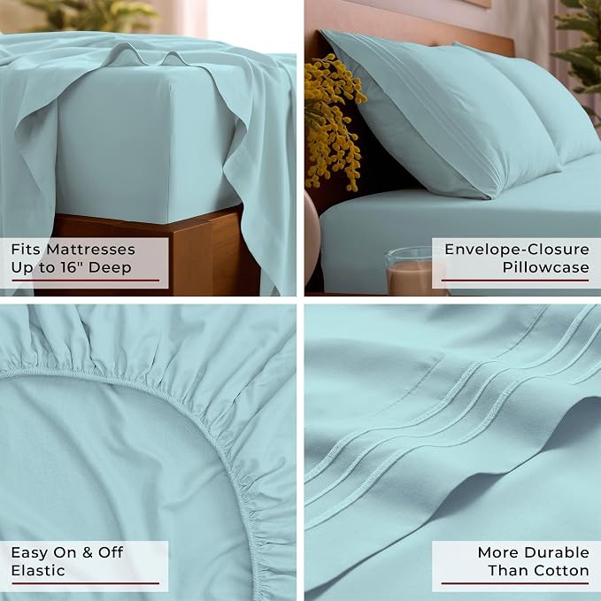 Mellanni Iconic 4-Piece, Ultra Soft Sheet Set (Full, Aqua) | 10M+ Sleepers. Lab-tested: Sleeps Cool, Stays Bright, Strong, Smooth. Good Housekeeping Best Bedding, 7 yrs running.