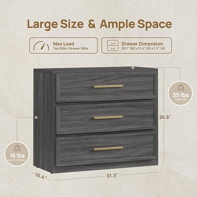 SICOTAS Oversized Night Stand Set 2 for Bedroom 31.3" Bedside Table | Extra Large Nightstands with Storage Tall Bed Side Table Set of 2 Side Table with 3 Drawer Modern End Tables for Sofa Couch
