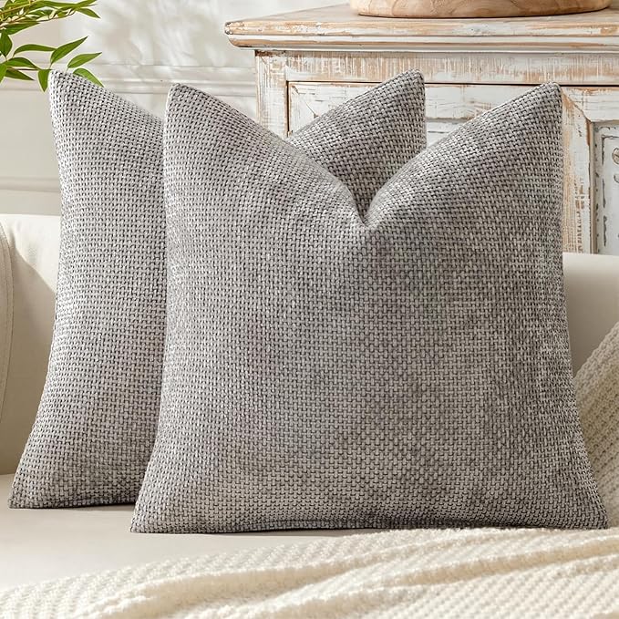 MIULEE Decorative Couch Throw Pillow Covers 20x20 Inch Light Gray 2 Pack | Modern Boho Accent, Soft Chenille Pillow Covers, Farmhouse Cushion Cases for Home Decor Bed Sofa Living Room