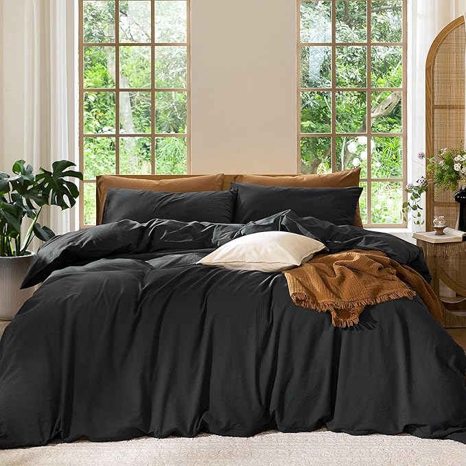 MooMee Duvet Cover Set 100% Washed Cotton Linen Like Twin | Relaxed Linen-like Texture. Soft, Breathable & Long-lasting Comfort. Lightweight. Hidden Zipper with 8 Interior Corner Ties