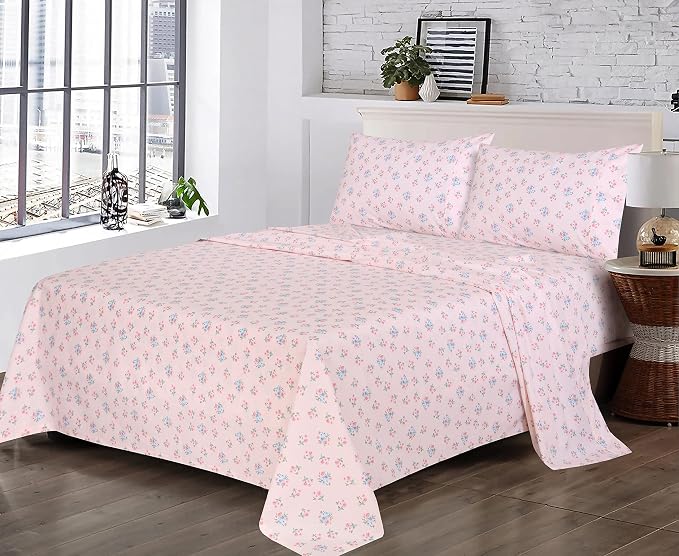 RUVANTI 100% Cotton Percale Sheets King Size, Spring On | Crisp Cooling, Deep Pocket 16", Soft Breathable & Durable, Hotel-Style, 4 Piece Set