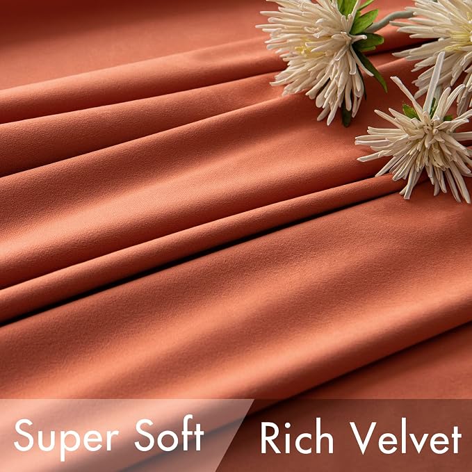 MIULEE Velvet Blackout Curtains 52x108 inches 2 Panels Burnt Orange | Luxury, Bedroom Living Room, Thermal Insulated, Super Soft Window Drapes, Back Tab, Terracotta Rust Fall Decor