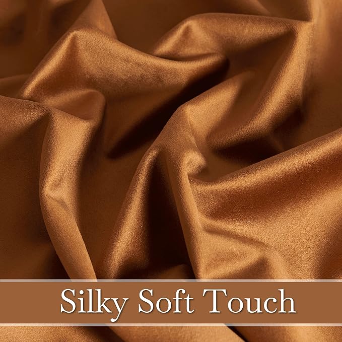 RYB HOME Burnt Orange Fall Velvet Curtains for Living Room 96 inches Long | Thermal Insulated,Privacy UV Block,OEKO-TEX Certified,Luxury Window Decor for Dining Room Sliding Door,W52 x L96,2 Panels