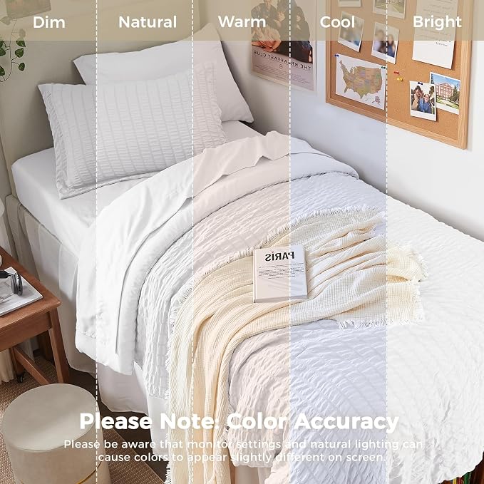 HYMOKEGE White Twin XL Comforter Set Seersucker 5 Pieces, All Season Luxury Bed in a Bag for Bedroom, Bedding Set with Comforter, Sheets, Pillowcase & Sham