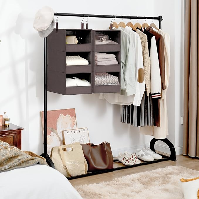 GRANNY SAYS 3-Shelf Hanging Closet Organizer, Foldable Storage, Dark Brown | 33 lb Capacity, No-Sag Support, Keeps Clothes Neat, Folds Flat, Fits RV, Dorm & Small Closets, 2 Pack