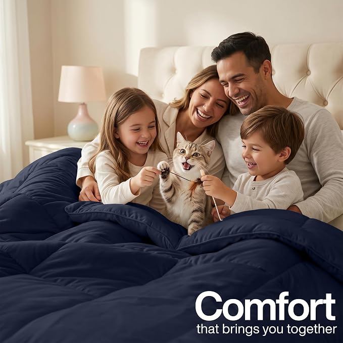 Utopia Bedding Comforters Twin Size, All Season Duvet Insert, Down Alternative Box Stitched Bed Comforter with Corner Tabs, Machine Washable (Navy) | Cozy All Season Comforter for Kids and Teens, Unisex, Down Alternative Fill, Soft Microfiber Shell, Ma...