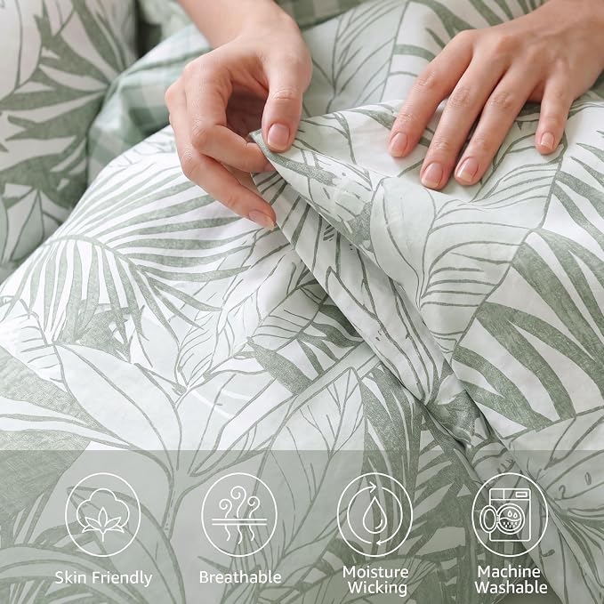 King Size Comforter Set-7 Pieces Green Jungle Bed in a Bag King Bedding Set | All Season Botanical Tropical Palm Leaf Comforter Set with Sheets, Pillowcases & Shams