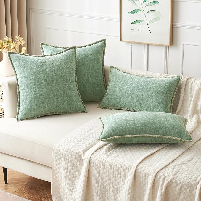 MIULEE Decorative Couch Throw Pillow Covers 20x20 Inch Greyish Green 2 Pack | Farmhouse Pillow Covers with Stitched Edge, Soft Chenille Cushion Cases, for Sofa Bed Living Room Home Decor