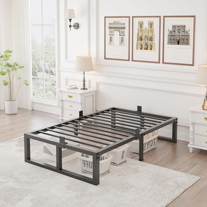 Yitong Angel Twin Bed Frames Platform, 14 Inch High 3500 lbs Heavy Duty Metal Platform, Mattress Foundation with Steel Slat Support/No Box Spring Needed/Noise Free/Non-Slip/Easy Assembly