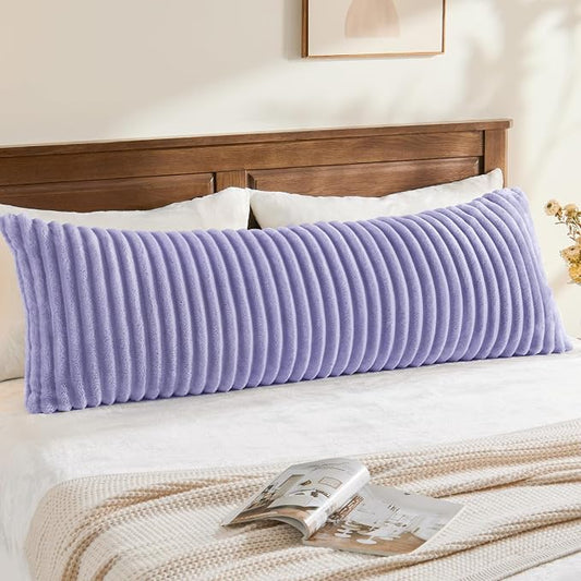 BEDELITE Fluffy Striped Body Pillow Cover with Zipper, Lavender, 20x54 | Ultra-soft Faux Fur with 12D Striped Texture, Comfy, Plush, and Cloud-like, Body Pillow Pillowcase for Bed Couch Room Decor
