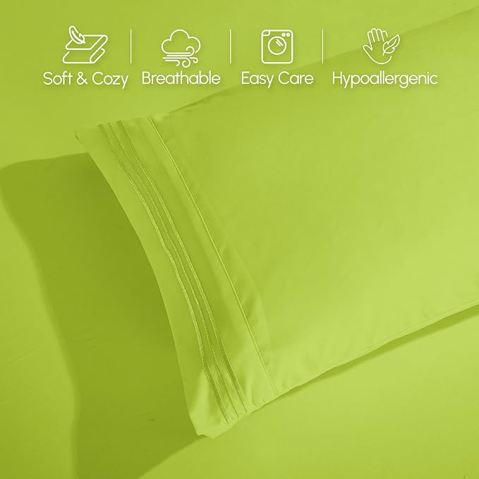 Elegant Comfort Luxury 1500 Premium Hotel Quality Microfiber 4-Piece Sheet Set - Wrinkle Resistant, All Around Elastic Fitted Sheet, Deep Pocket up to 16", California King, Lime