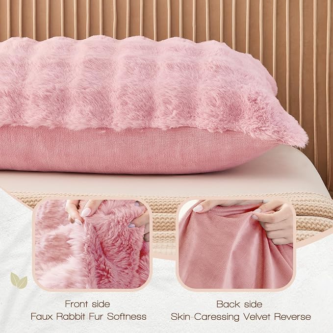 YZ HOME Faux Fur Fluffy Body Pillow for Adults, Soft Support | Firm Body Pillow, Adjustable Support for Side Sleeping, Pregnant Women, Washable cover,Gifts, 20x54 Inch (Pink)