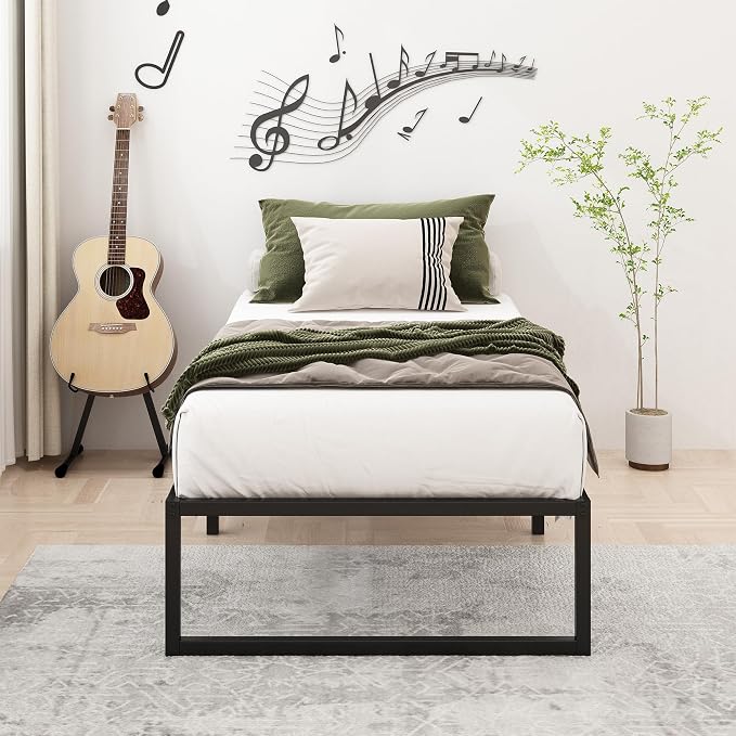 Lutown-Teen 16 Inch Twin Size Bed Frames with Heavy Duty Steel Slat Support | Twin Platform Bed Frame No Box Spring Needed, Noise Free, Easy Assembly, Black