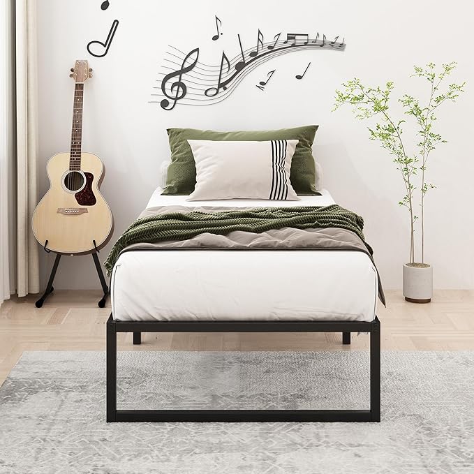 Lutown-Teen 12 Inch Twin Size Bed Frames with Heavy Duty Steel Slat Support | Twin Platform Bed Frame No Box Spring Needed, Noise Free, Easy Assembly, Black