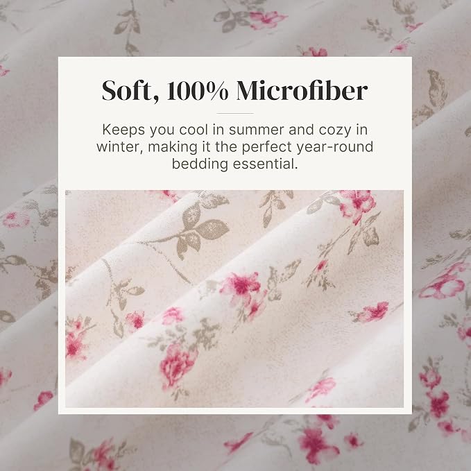Modern Threads Printed 4-Piece Extra Soft Bedding Sheets & Pillowcase Set, Deep Pocket up to 16 inch Mattress Kashmir Rose Cal King