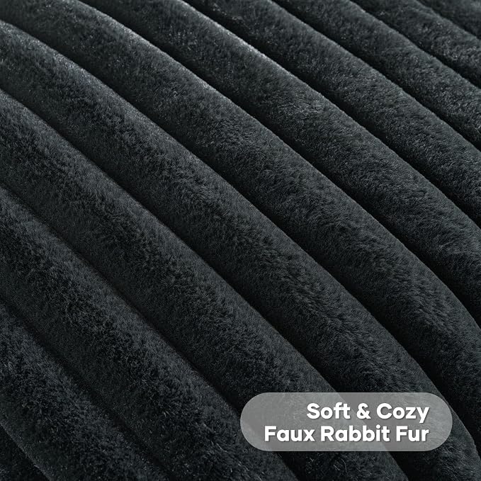 FUTEI Pack of 2 Faux Fur Throw Pillow Covers 18x18 Inch, Black | Fluffy Faux Rabbit Fur Front/Premium Velvet Back,Hidden Zipper,Machine Washable,Non-Shedding,Colorfast,Insert Not Included.